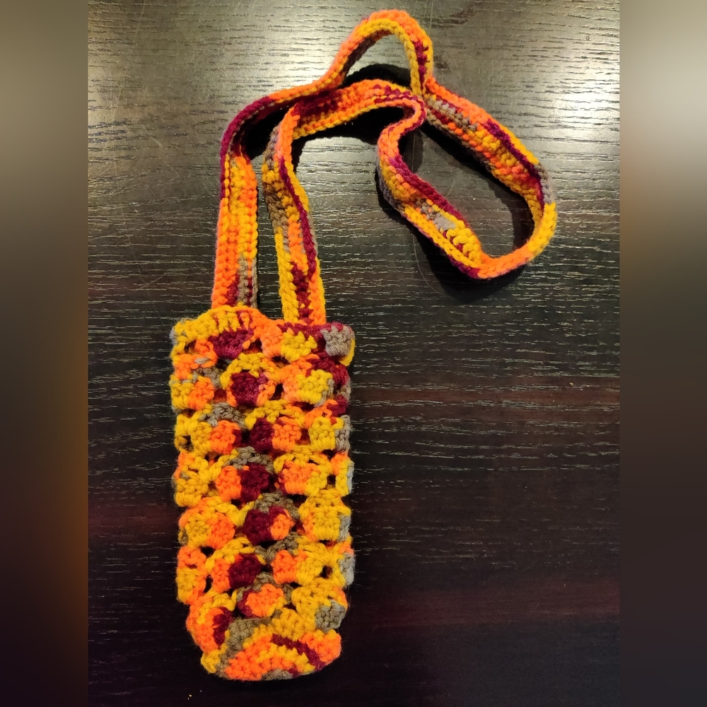 Handmade Multicolor Crochet Water Bottle Bag